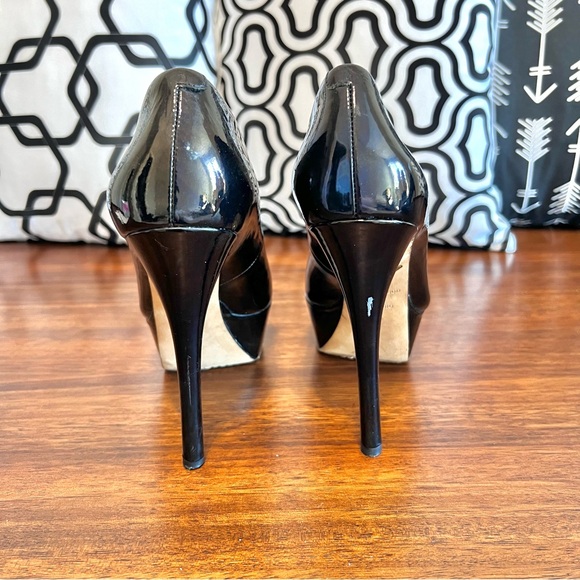 Brian Atwood Bambola Platform Patent Oil Slick Stiletto Peep Toe Sexy 7.5 Pump - Picture 5 of 7